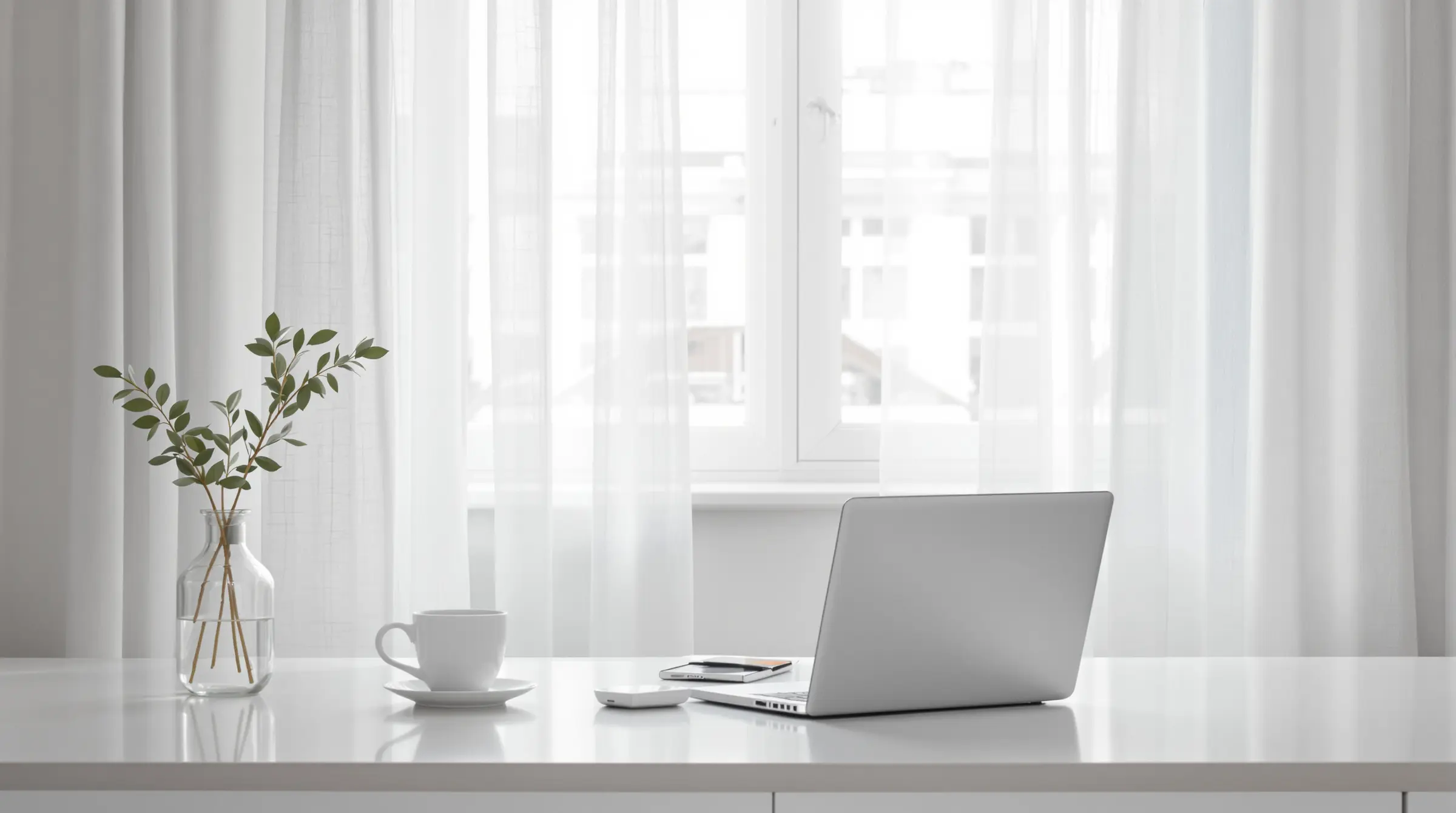 A bright desk by a window